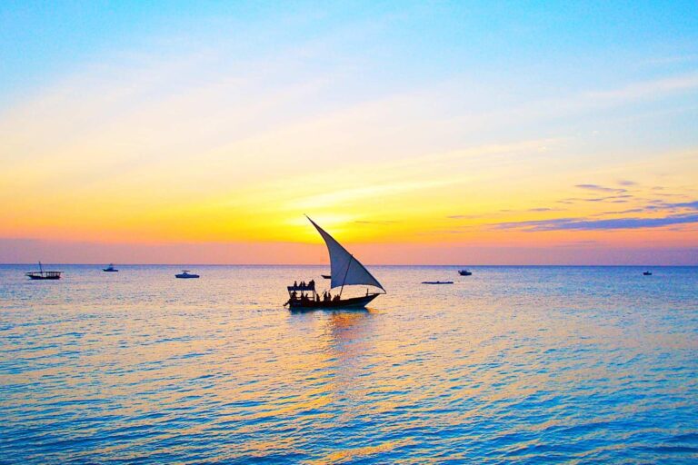 Dhow at sunset off Diani Beach